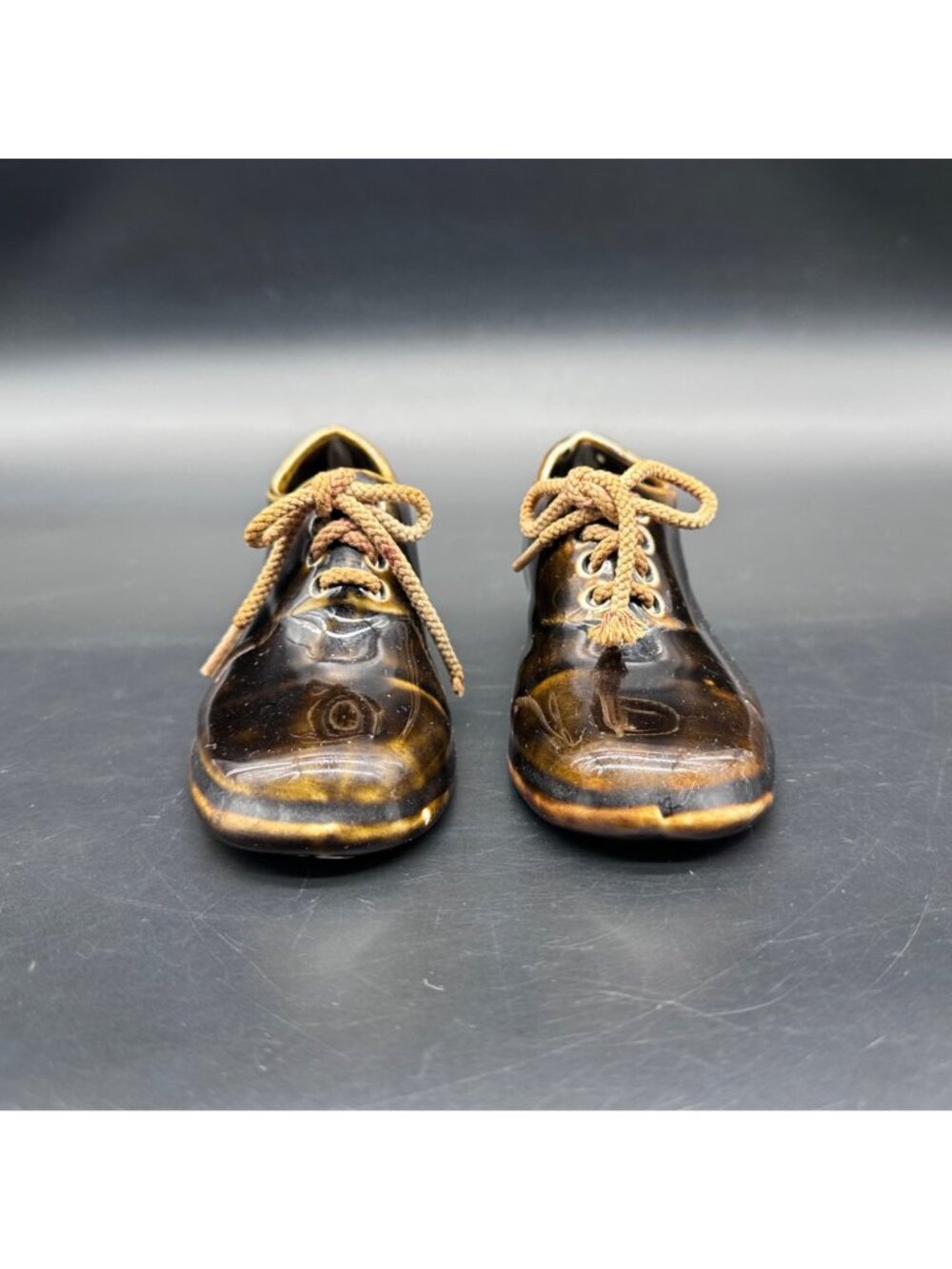 Antique Oxford Shoe Figurines German Brown Ceramic Circa Planters Trinket Dishes - Picture 2 of 13